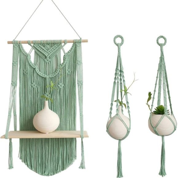 3Pcs Cotton Woven Wood Hanging Floating for Wall